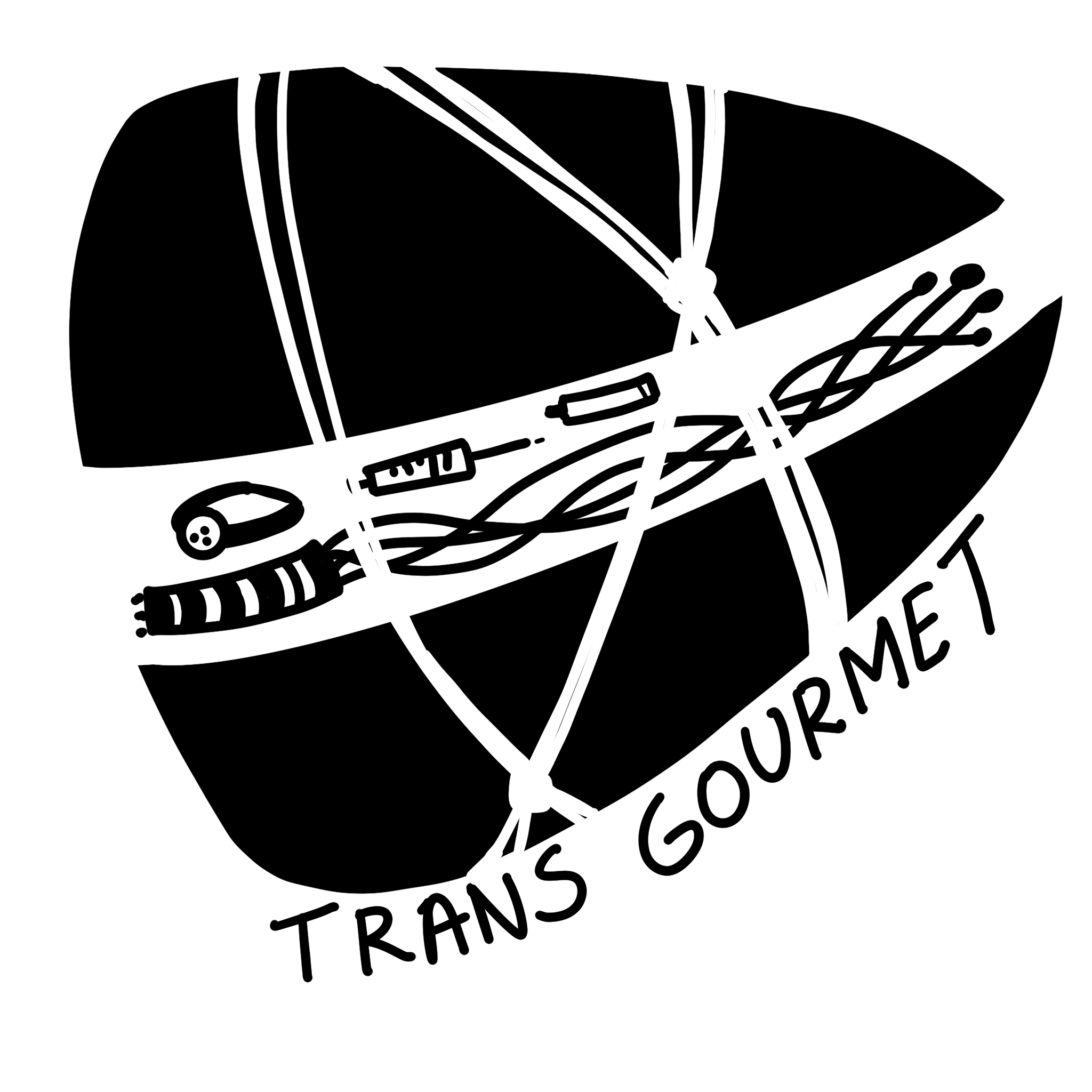 logo du zine trans gourmet, détournement bdsm du logo de la marque d'alimentaire trans gourmet. fait par Le Chat Bleu 24